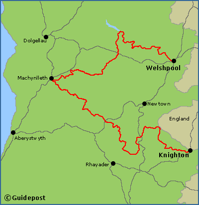 Map of the Glyndŵr’s Way National Trail long distance path