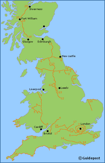 Map of the long distance walking routes and trails in England, Scotland and Wales