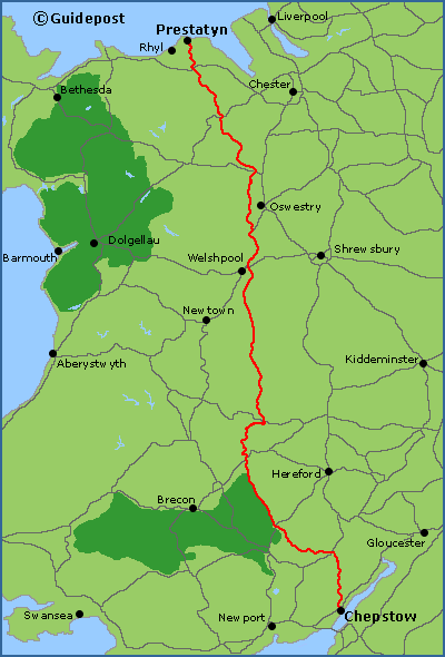 Map of the Offa’s Dyke National Trail long distance path