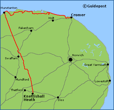 Map of the Peddars Way and Norfolk Coast National Trail long distance path