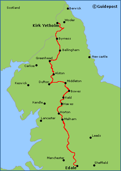 Map of the Pennine Way National Trail long distance path