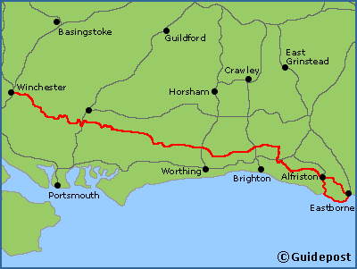 Map of the South Downs Way National Trail long distance path
