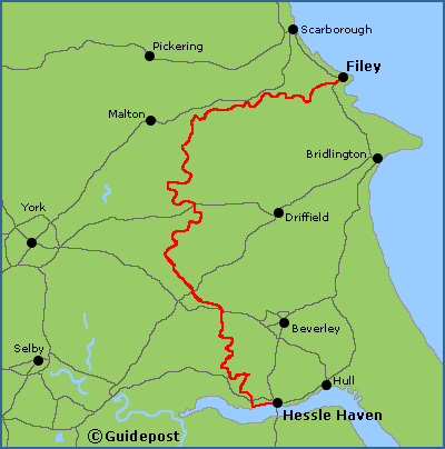Map of the Yorkshire Wolds Way National Trail long distance path